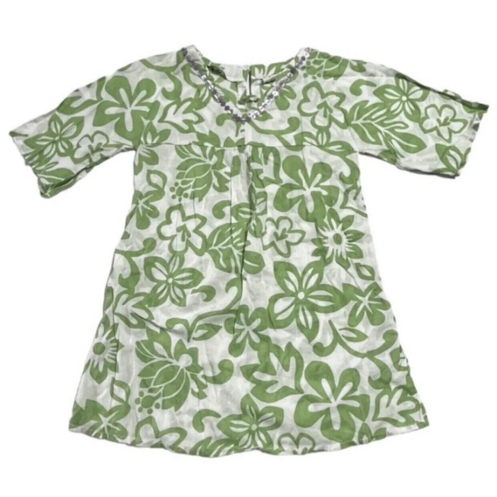 Mini Boden green floral swim coverup dress 5-6 years